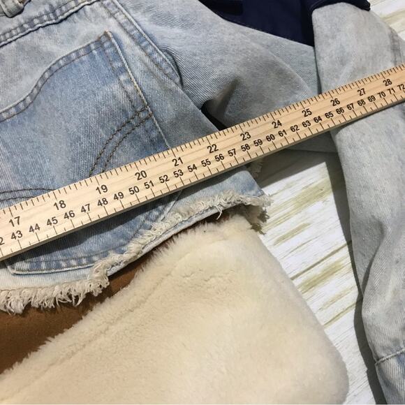 Bida EUC Faux Sherpa Faux Suede Patchwork Denim Jean Jacket Coat Size Large - Picture 4 of 6